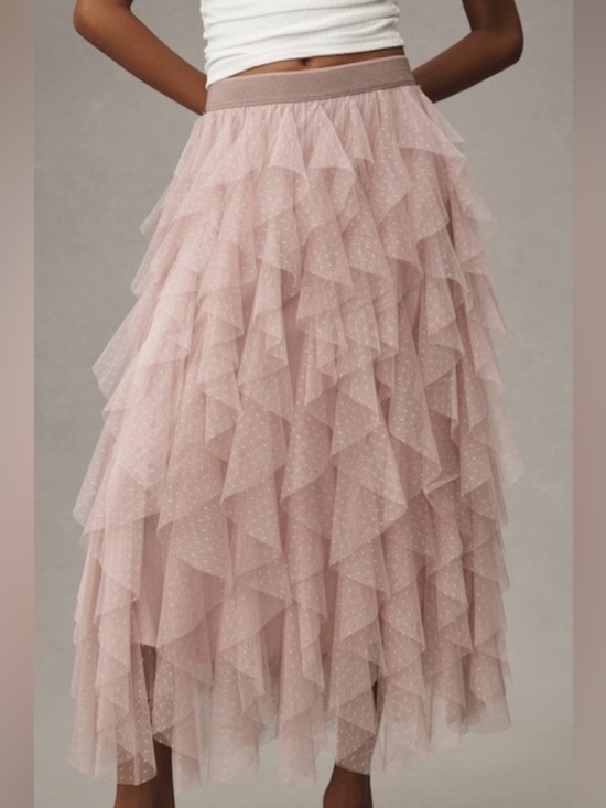 Anthropologie Dresses & Skirts - Dreamy Blush Swiss Dot Layered Tulle Midi Skirt Balletcore Romantic Princess